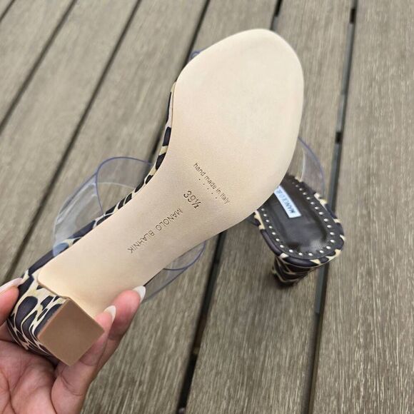 Manolo Blahnik High Heel Sandals Women's Size 9.5B Black Leopard Print Slip On - Picture 9 of 9